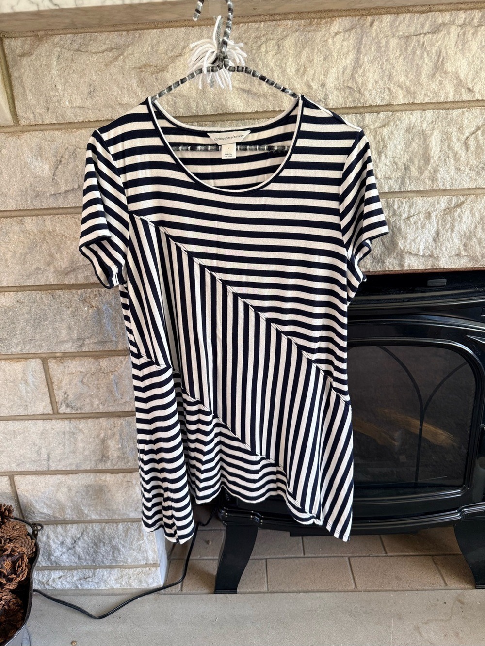 Christopher & Banks Striped Geometric Short Sleeve Tee Large